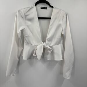 Momokrom white satin tie cropped top